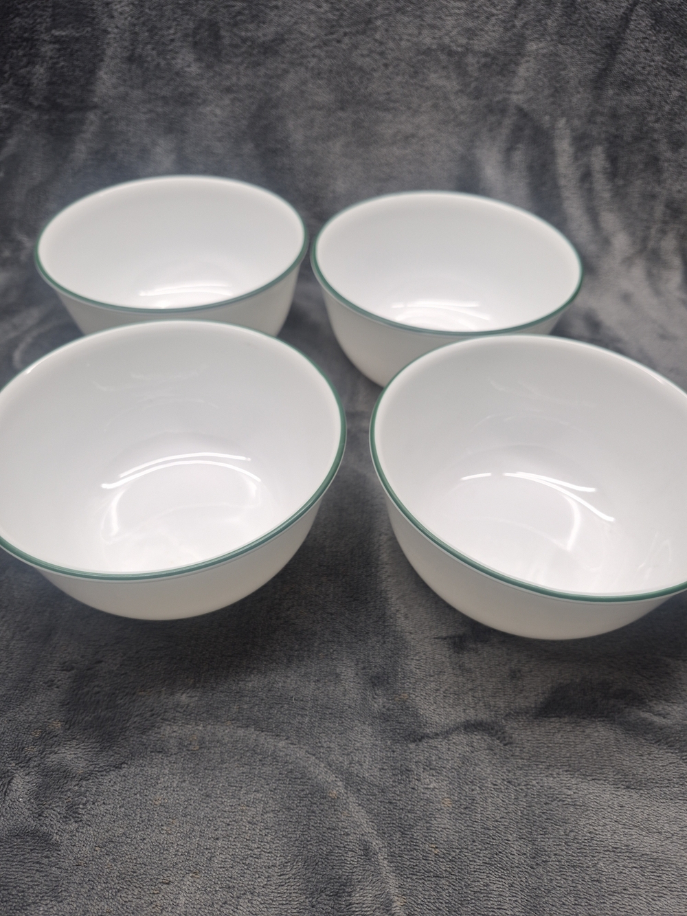 Classic White Ceramic Bowls with Green Rim - Set of 4